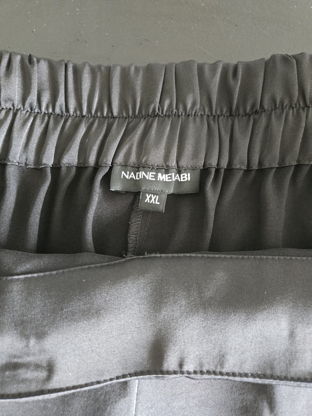 Nadine Merabi Darcie Black Satin Feather Trim Pants Size XXL - Picture 6 of 13